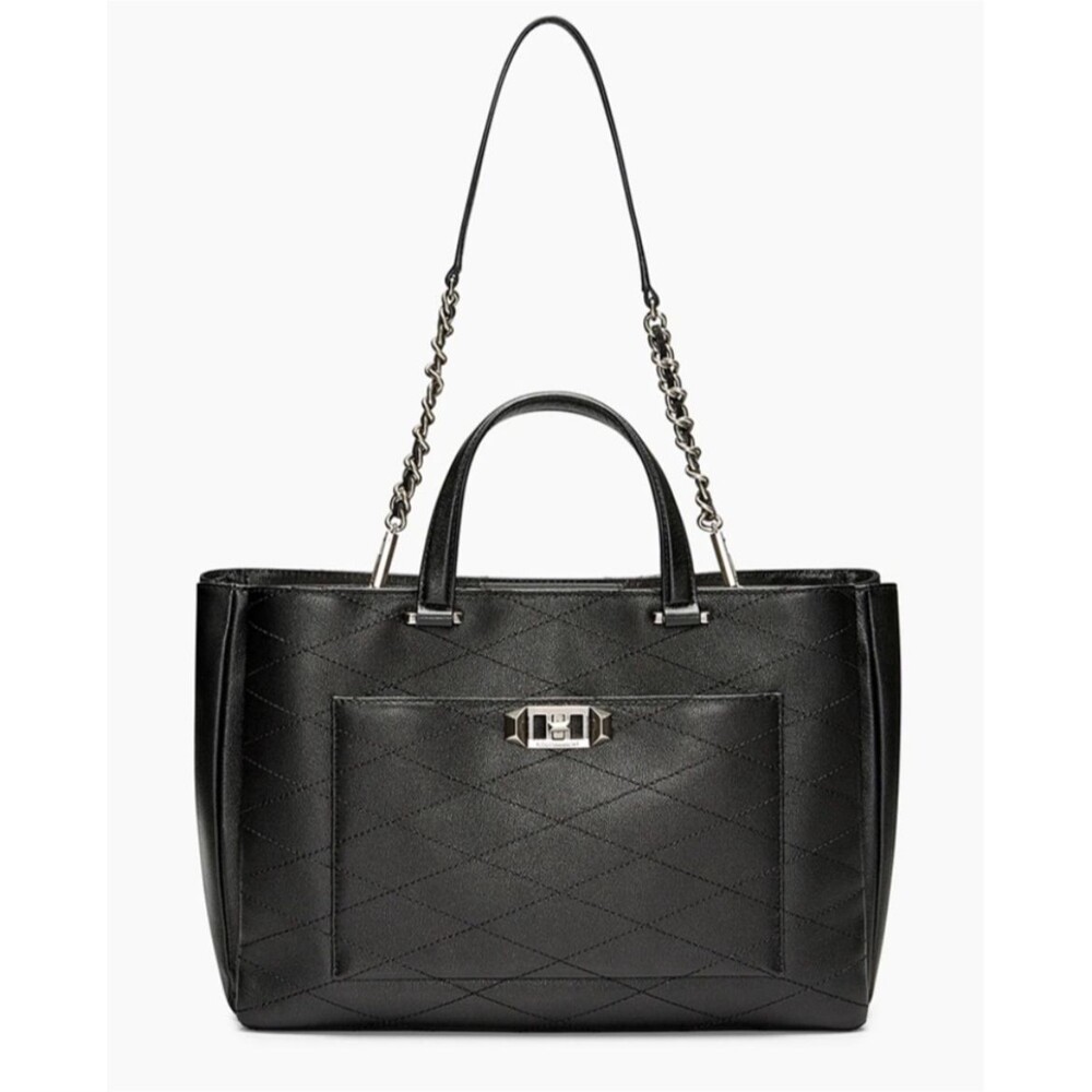 Rebecca Minkoff Je T’aime Work Tote Shoulder Bag Black Diamond Stitched Leather